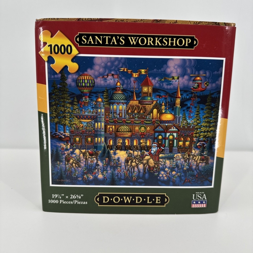 DOWDLE‎ FOLK ART COLLECTORS 1000 Pc Puzzle "SANTA'S WORKSHOP" w/Poster  Complete
